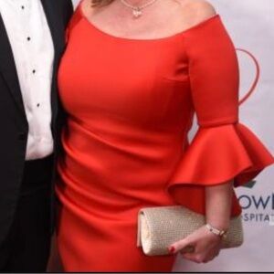 Red Sheath Dress with Bell Sleeves for Cocktail